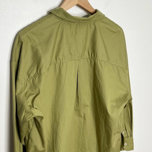 Anthropologie Maeve Women Bennet Button Down Shirt Small Green Side Slits Cotton - Picture 10 of 13